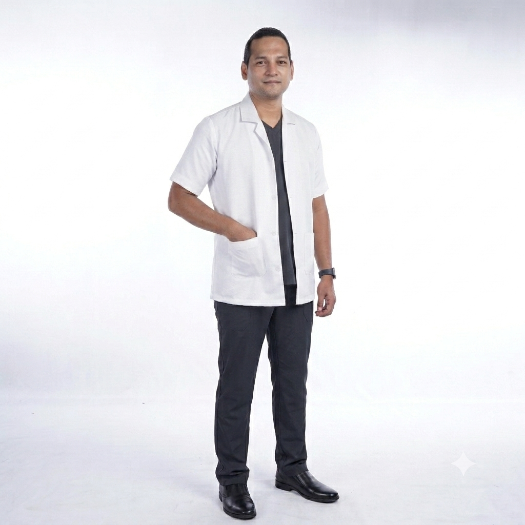 Unisex White Half Sleeve Medical Lab Coat