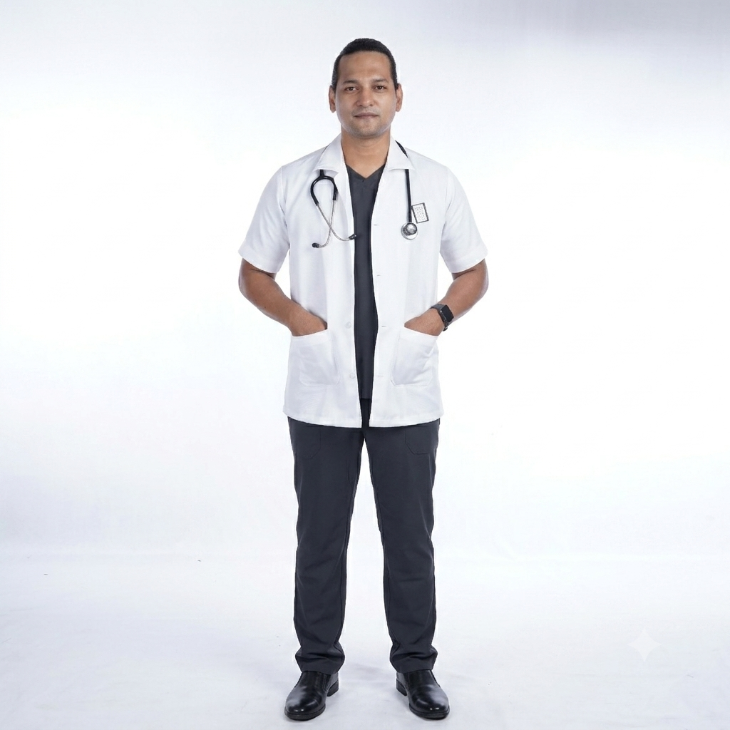 Unisex White Half Sleeve Medical Lab Coat
